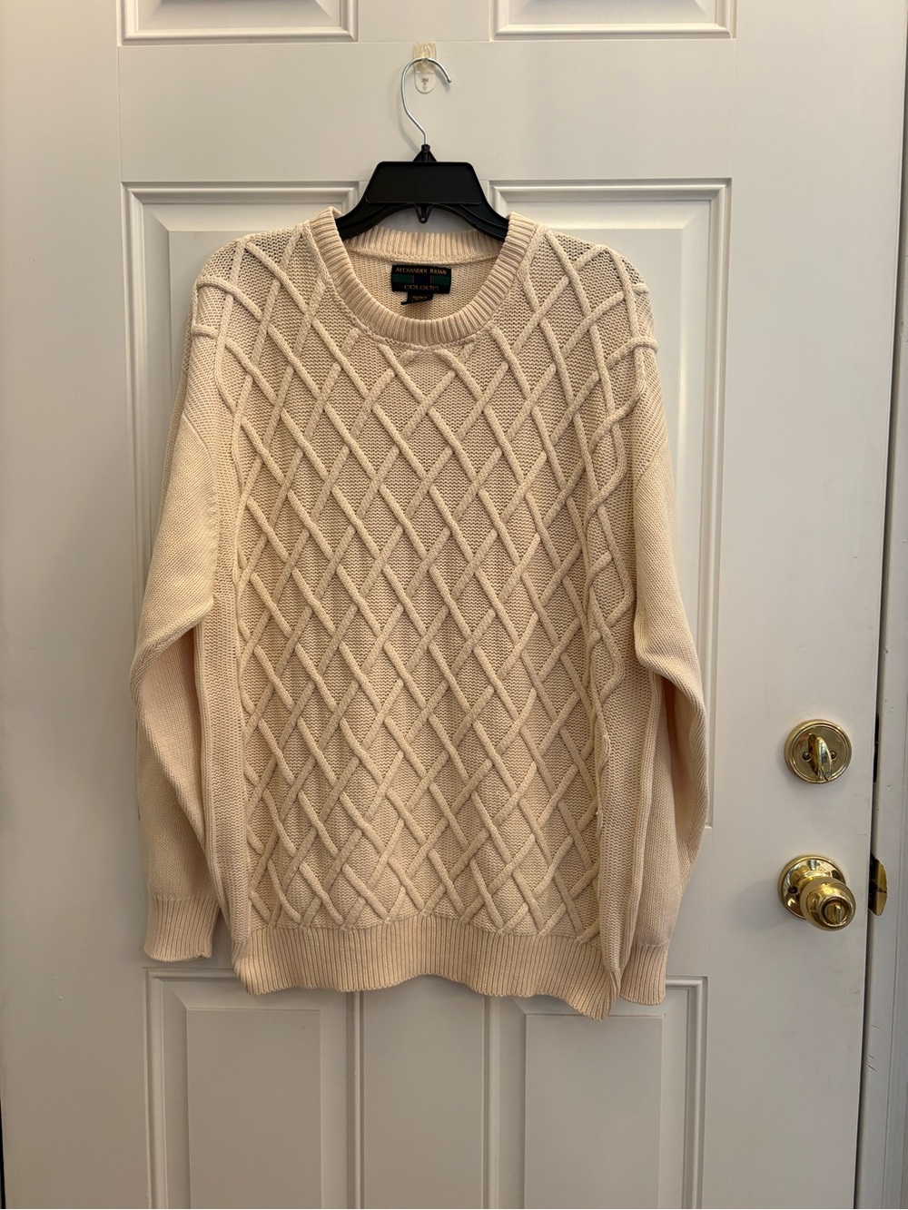 Alexander Julian Cream Cable-Knit Crewneck Sweater